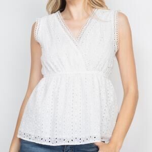 White Eyelet Sleeveless Top Size Small